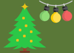 Cartoon christmas tree and baubles