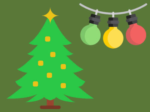 Cartoon christmas tree and baubles
